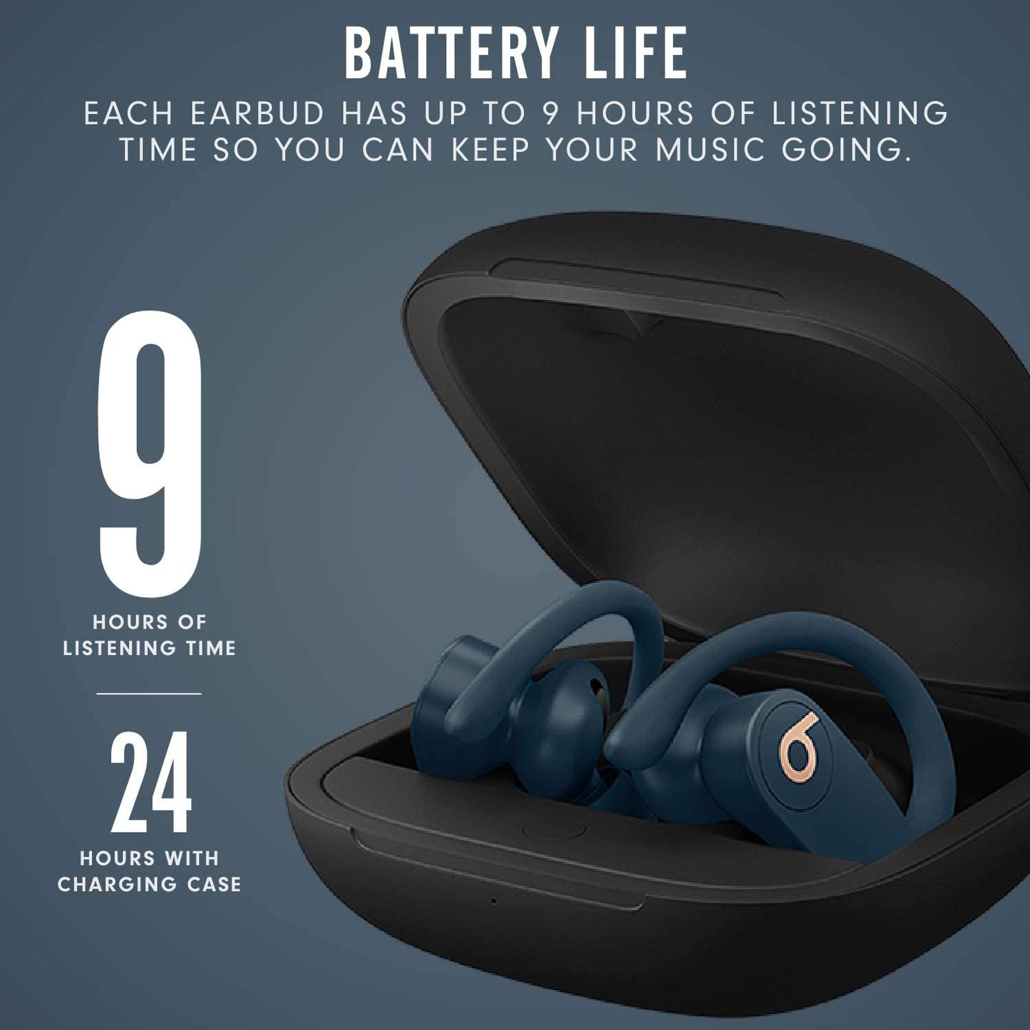 Power Pro Wireless Earbuds - Apple H1 Headphone Chip, Class 1 Bluetooth Headphones, 9 Hours of Listening Time, Sweat Resistant, Built-In Microphone - Navy