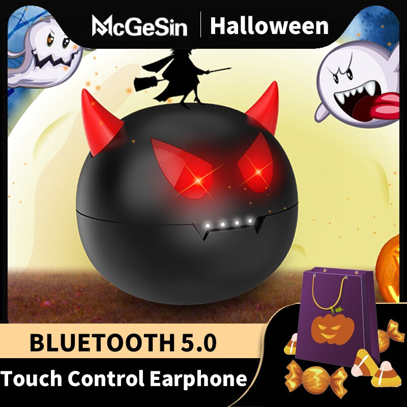 Cute Cartoon Wireless Earphone Bluetooth 5.0 Headphones Touch Control Earbuds with Mic for Kids Adult Halloween Gift