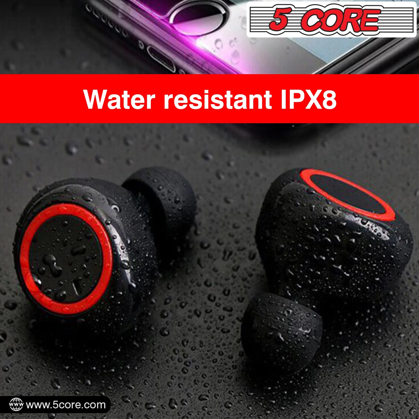 5 Core Wireless Earbuds Black 2 Pieces Noise Canceling Headphones Wireless Bluetooth 5.0 Powerful Beats and Clean Audio True Wireless Earbuds W Extra Long Playback Use as Gym Headphones Gaming Calling- EP01 2PCS