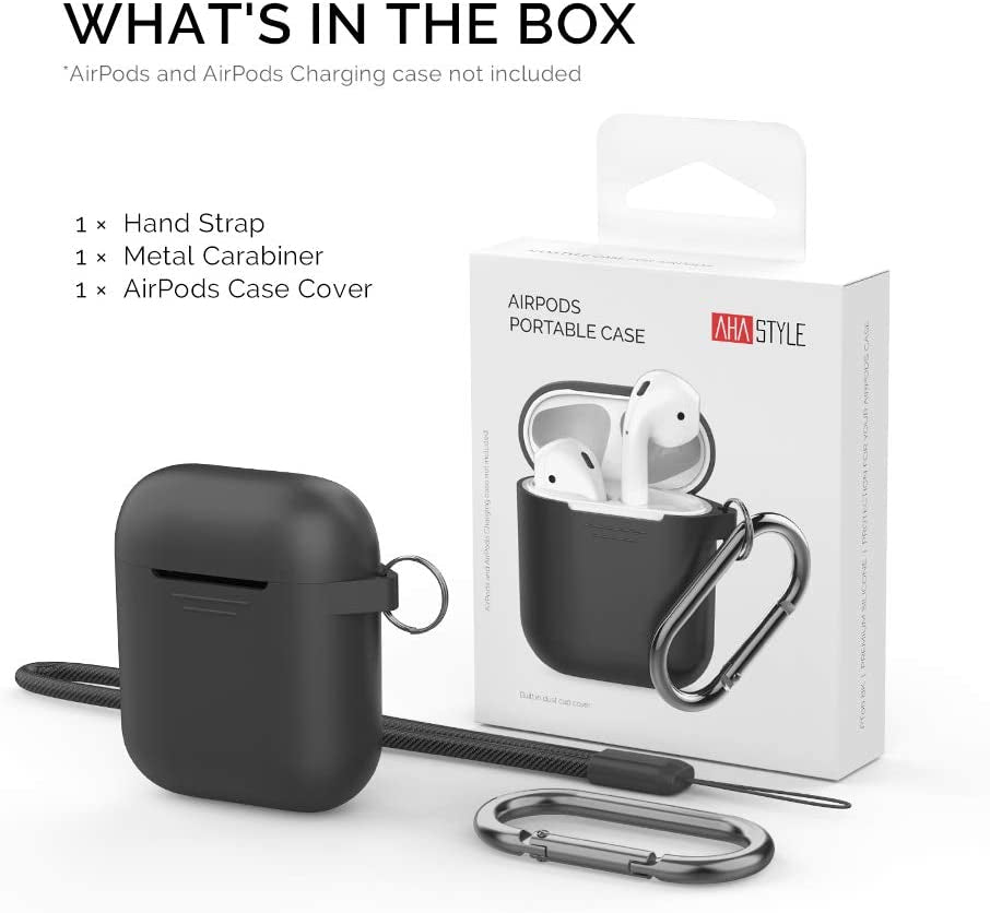 Airpods Case Cover plus Hand Strap Silicone Protective Case Cover Accessories Compatible with Apple Airpods 2 & 1 for Man Wonen Girls(Black)