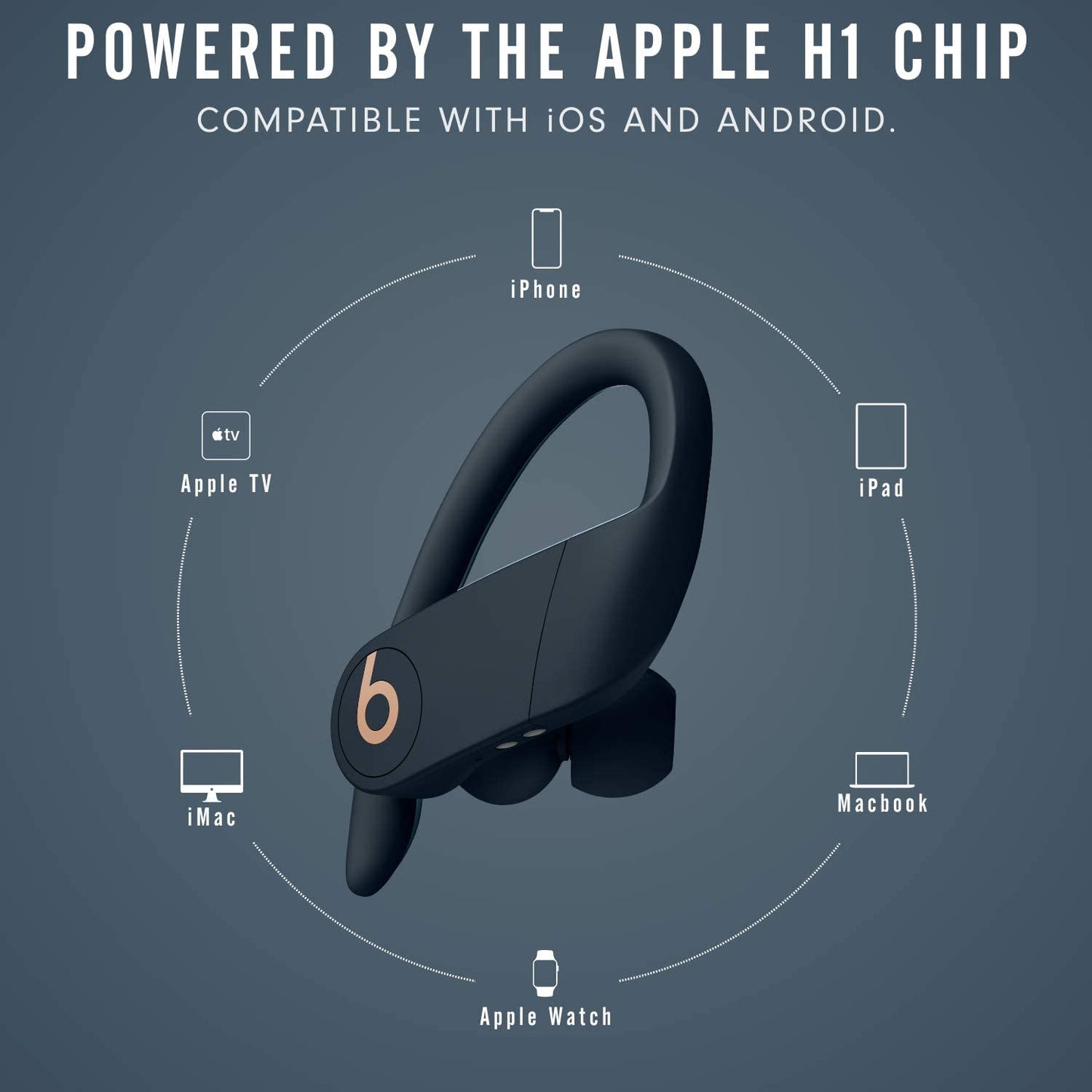 Power Pro Wireless Earbuds - Apple H1 Headphone Chip, Class 1 Bluetooth Headphones, 9 Hours of Listening Time, Sweat Resistant, Built-In Microphone - Navy